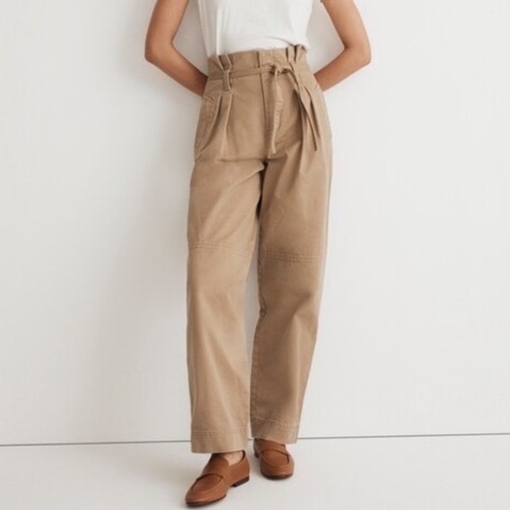 Madewell Womens Pleated Paperbag‎ Trench Tapered Trousers Pants Khaki Tan Size 4